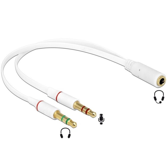 2x 3,5mm > 3,5mm 4-polig headset adapter (CTIA/AHJ) / verguld - wit - 0,20 meter
