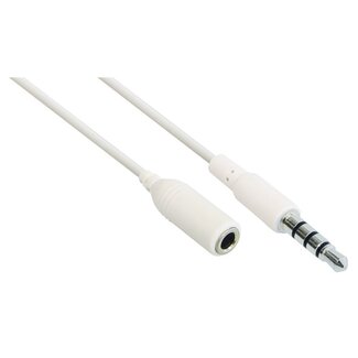 Transmedia 3,5mm Jack 4-polig (m) - 3,5mm Jack 3-polig (v) adapter - wit - 0,10 meter