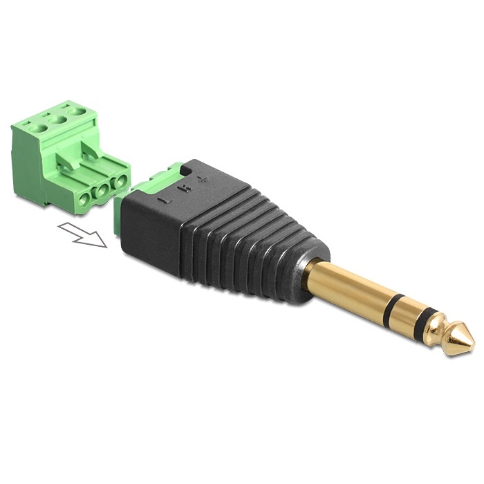 DeLOCK 65460. Aansluiting 1: 6.35mm, Aansluiting 2: 3 pin Terminal Block. Kleur van het product: Zwart