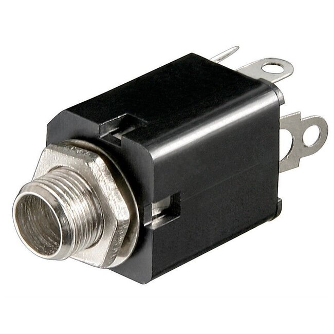 6,35mm Jack (v) inbouw connector - plastic - 4 soldeerpunten / stereo