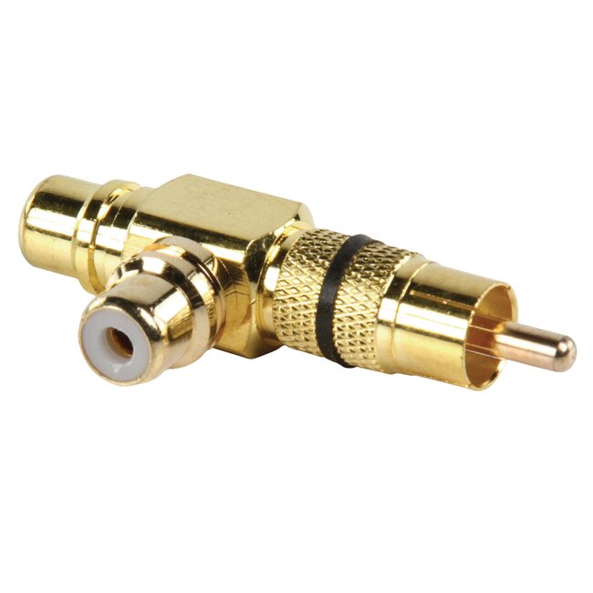 1x Tulp (m) - 2x Tulp (v) audio adapter/splitter - zwart / verguld (metaal)