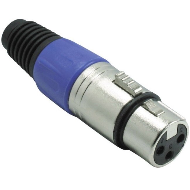 XLR 3-pins (v) connector met plastic trekontlasting - grijs/blauw