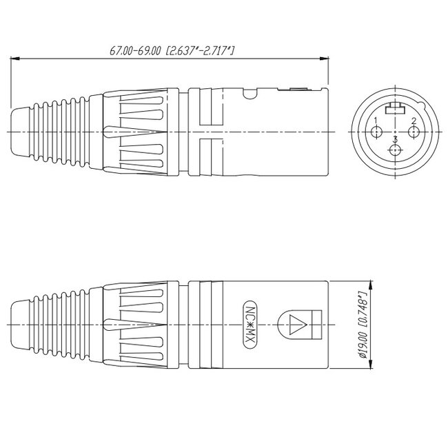 Neutrik NC3MX-B XLR 3-pins (m) connector - verguld / zwart