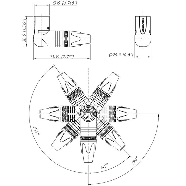 Neutrik NC3MRX-B XLR 3-pins (m) haakse connector - verguld / zwart