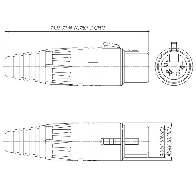 Neutrik NC4FX XLR 4-pins (v) connector / zwart/grijs