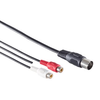 S-Impuls DIN 5-pins (m) - Tulp stereo 2RCA (v) audio adapter met aarde-kabel (afspelen) / zwart - 0,20 meter