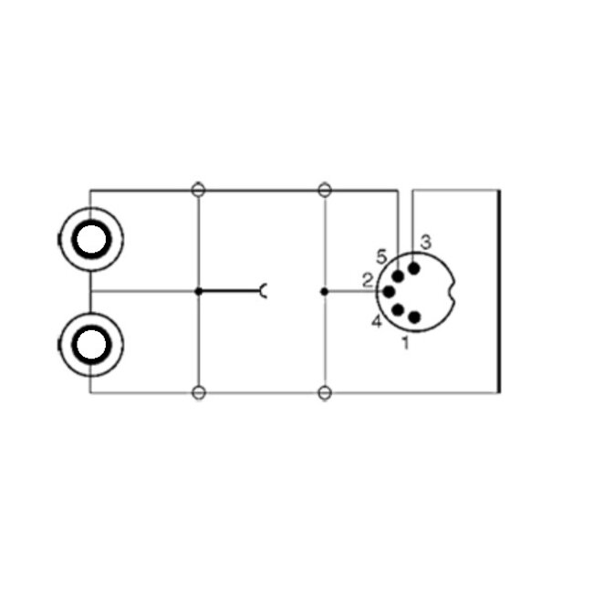 DIN 5-pins (m) - Tulp stereo 2RCA (v) audio adapter met aarde-kabel (afspelen) / zwart - 0,20 meter