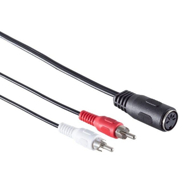 DIN 5-pins (v) - Tulp stereo 2RCA (m) audio adapter (afspelen) / zwart - 0,20 meter