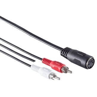 Transmedia DIN 5-pins (v) - Tulp stereo 2RCA (m) audio adapter met aarde-kabel (afspelen) / zwart - 0,20 meter