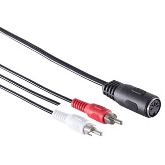 Transmedia DIN 5-pins (v) - Tulp stereo 2RCA (m) audio adapter met aarde-kabel (afspelen) / zwart - 0,20 meter