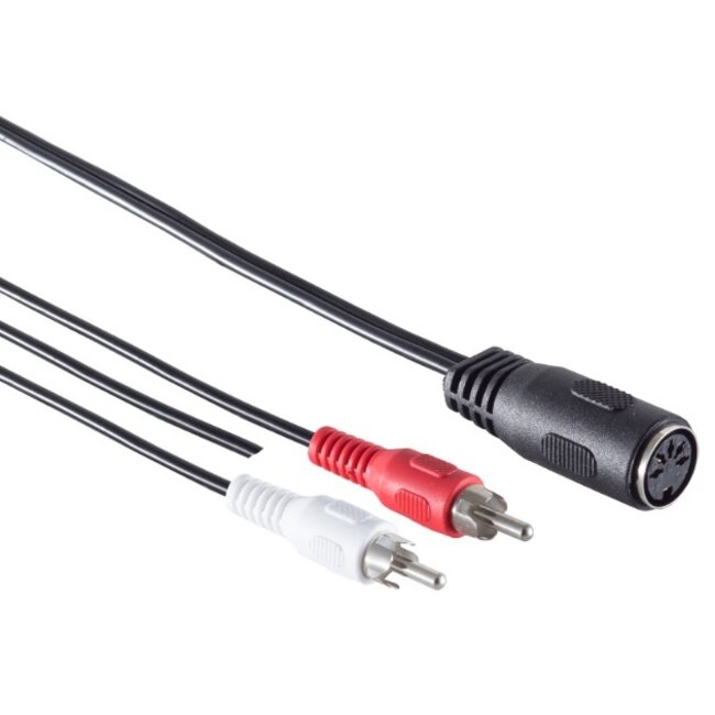 DIN 5-pins (v) - Tulp stereo 2RCA (m) audio adapter met aarde-kabel (afspelen) / zwart - 0,20 meter