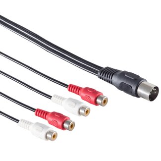 S-Impuls DIN 5-pins (m) - 2x Tulp stereo 2RCA (v) audio adapter (recorder - versterker) / zwart - 0,20 meter
