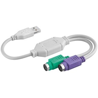 Dolphix USB-A naar 2x Mini DIN 6-pins PS/2 adapter met drivers / beige - 0,20 meter
