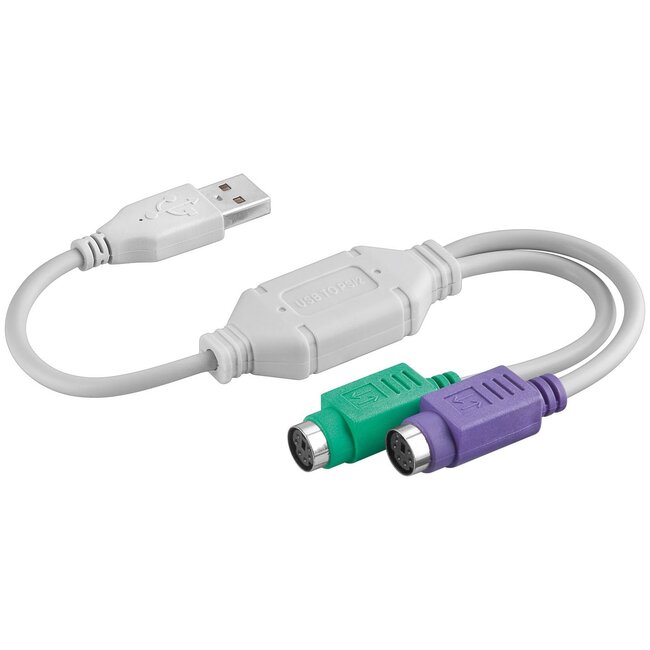 USB-A naar 2x Mini DIN 6-pins PS/2 adapter met drivers / beige - 0,20 meter