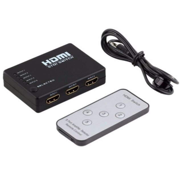 HDMI schakelaar 5 naar 1 / met afstandsbediening en IR extender - versie 1.3 (Full HD 1080p)