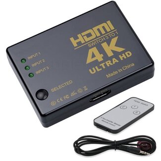 Dolphix HDMI schakelaar 3 naar 1 / met afstandsbediening en IR extender - versie 1.4 (4K 30Hz)