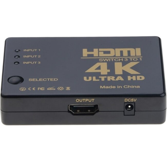 HDMI schakelaar 3 naar 1 / met afstandsbediening en IR extender - versie 1.4 (4K 30Hz)