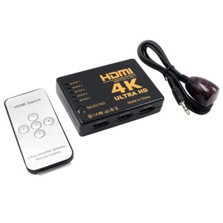 MaxTrack HDMI schakelaar 5 naar 1 / met afstandsbediening en IR extender - versie 1.4 (4K 30Hz)