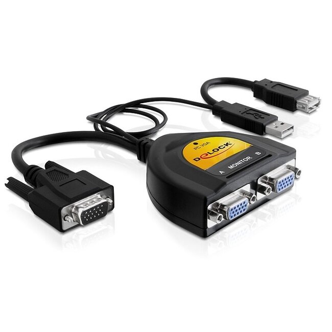 DeLOCK premium VGA splitter 1 naar 2 - actief met USB voeding / zwart