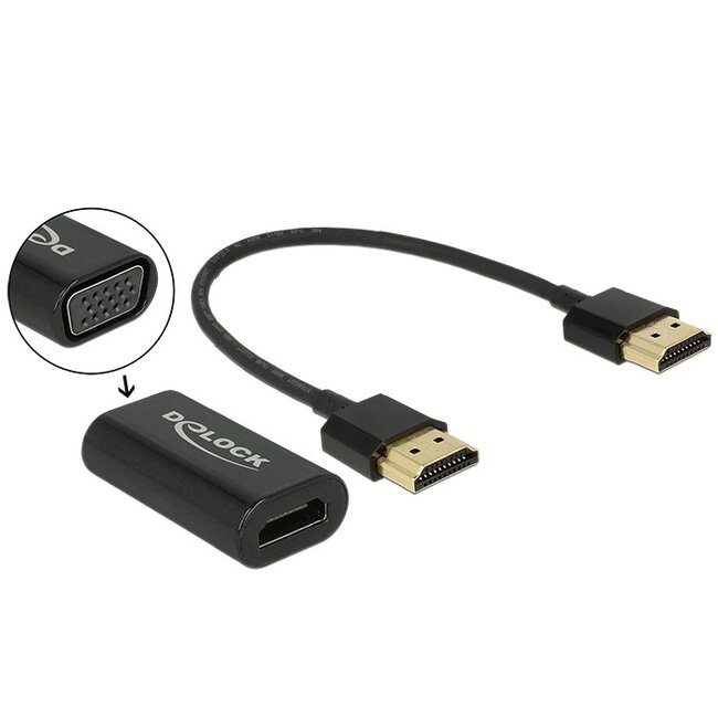 Premium HDMI naar VGA adapter met losse kabel / zwart - 0,15 meter