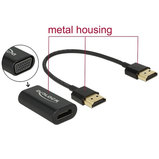 Premium HDMI naar VGA adapter met losse kabel / zwart - 0,15 meter