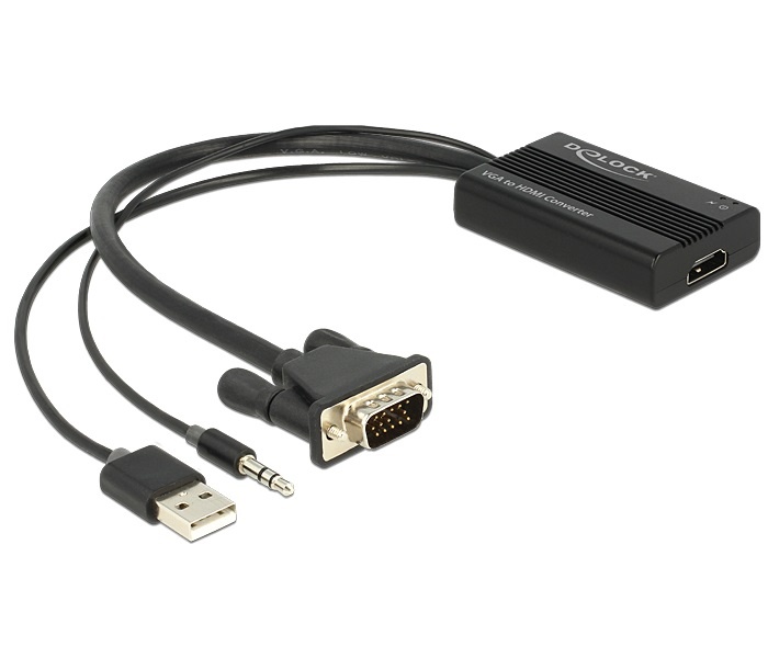 DeLOCK Premium VGA + 3,5mm Jack naar HDMI adapter met HDCP / zwart - 0,25 meter