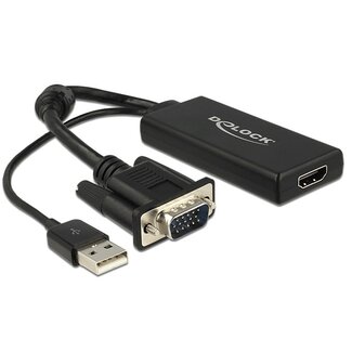 DeLOCK Premium VGA + USB (audio/voeding) naar HDMI adapter met CEC / zwart - 0,25 meter