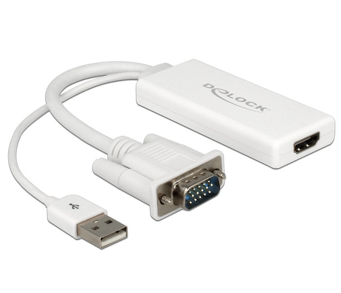 DeLOCK Premium VGA + USB (audio/voeding) naar HDMI adapter met CEC / wit - 0,25 meter