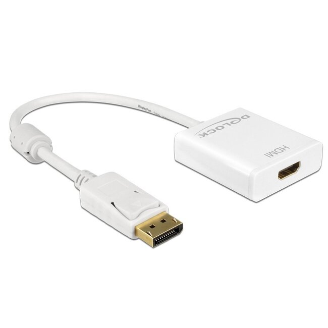 DeLOCK premium DisplayPort naar HDMI actieve adapter - DP 1.2 / HDMI 1.4 (4K 30Hz) / wit - 0,20 meter