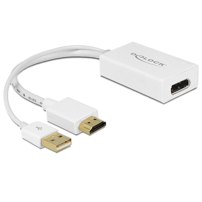 DeLOCK Premium HDMI 1.4 naar DisplayPort 1.2 actieve adapter (4K 30 Hz) / wit - 0,20 meter