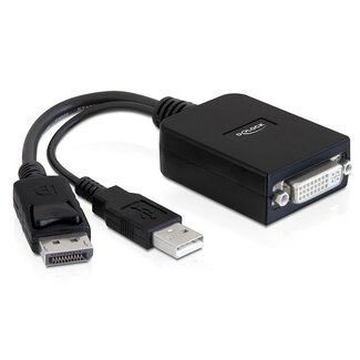 DeLOCK DeLOCK premium DisplayPort naar DVI actieve adapter - voeding via USB - DP 1.1 (1920 x 1200) / zwart - 0,20 meter
