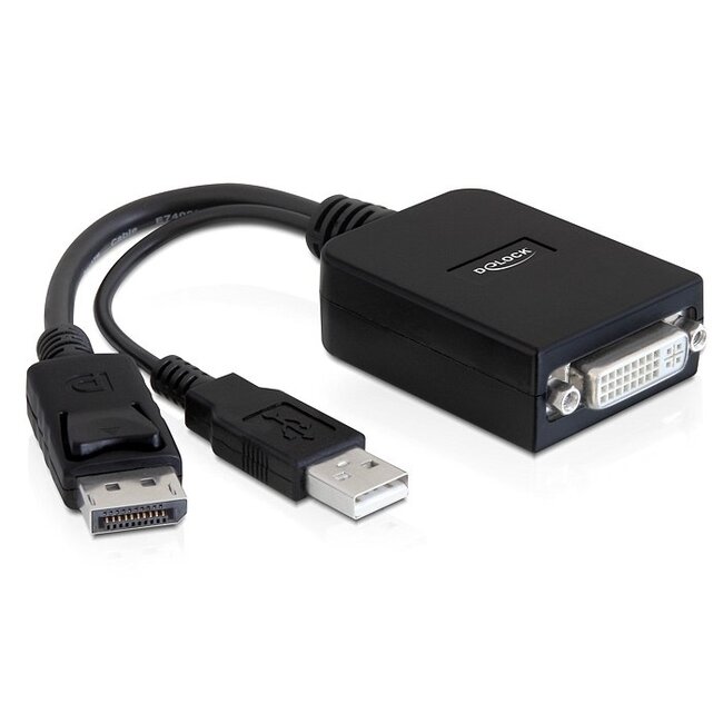 DeLOCK premium DisplayPort naar DVI actieve adapter - voeding via USB - DP 1.1 (1920 x 1200) / zwart - 0,20 meter