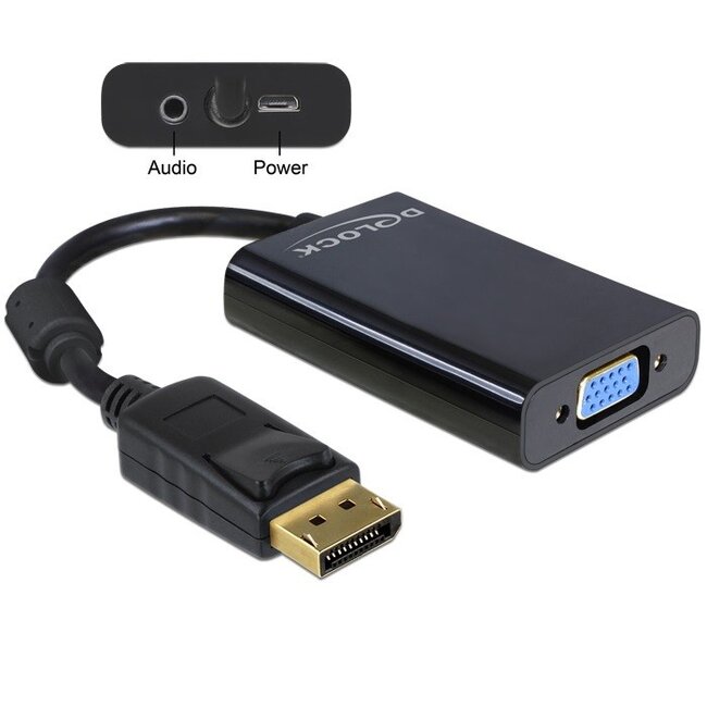 DeLOCK premium DisplayPort naar VGA + audio adapter - DP1.1a (1920 x 1200) / zwart - 0,10 meter