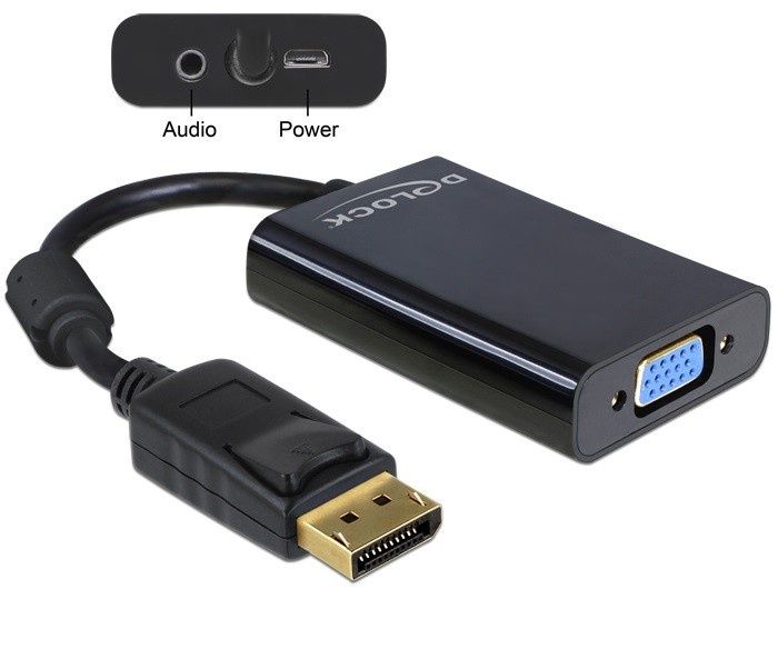 DeLOCK Premium DisplayPort 1.1a naar VGA adapter + audio / zwart - 0,10 meter