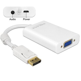 DeLOCK DeLOCK premium DisplayPort naar VGA + audio adapter - DP1.1a (1920 x 1200) / wit - 0,10 meter