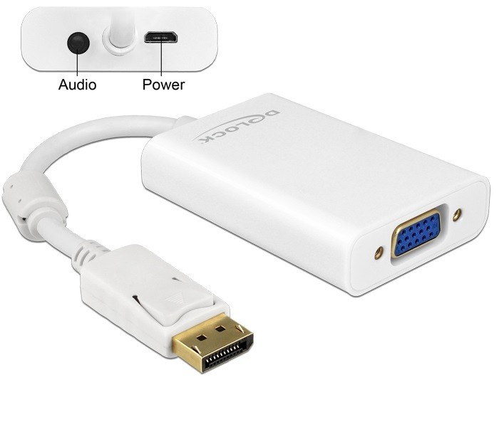 DeLOCK premium DisplayPort naar VGA + audio adapter - DP1.1a (1920 x 1200) / wit - 0,10 meter