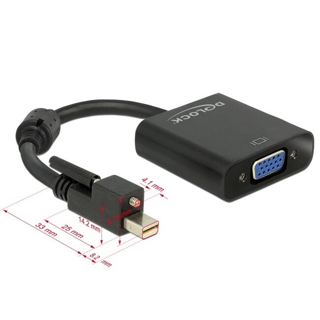 Premium Mini DisplayPort 1.2 (met schroef) naar VGA adapter / zwart - 0,20 meter