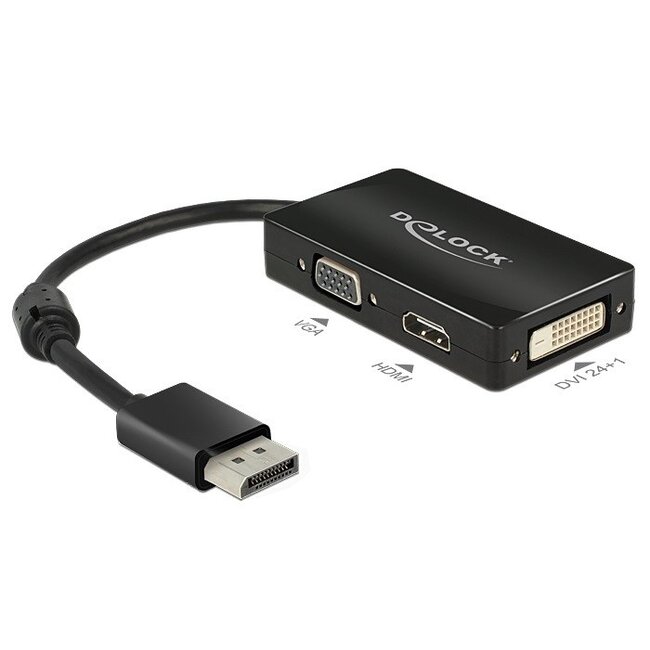 Premium DisplayPort 1.1a naar HDMI, DVI en VGA adapter / zwart - 0,15 meter