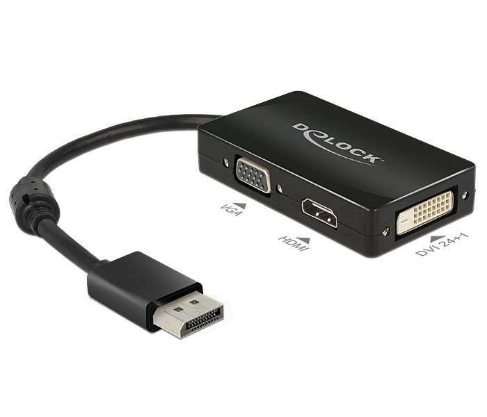 DeLOCK Premium DisplayPort 1.1a naar HDMI, DVI en VGA adapter / zwart - 0,15 meter
