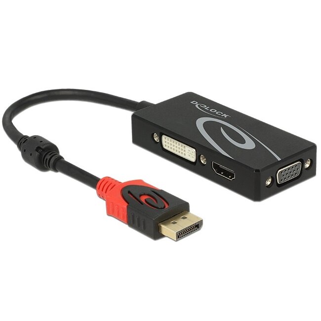 Premium DisplayPort 1.2 naar HDMI, DVI en VGA adapter / zwart - 0,15 meter