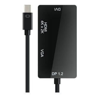 Dolphix Mini DisplayPort 1.2 naar HDMI, DVI en VGA adapter / zwart - 0,15 meter