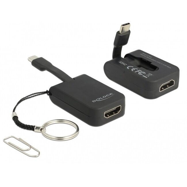 Premium USB-C naar HDMI adapter sleutelhanger met DP Alt Mode (4K 30 Hz) / zwart - 0,05 meter