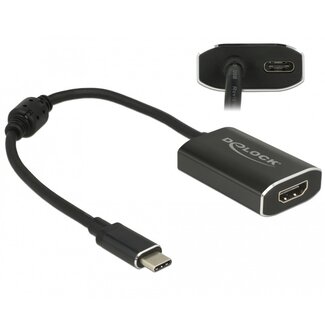 DeLOCK Premium USB-C naar HDMI en USB-C PD adapter met DP Alt Mode (4K 60 Hz) / zwart - 0,20 meter