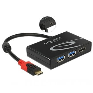 DeLOCK Premium USB-C naar HDMI, 2x USB-A en USB-C PD adapter met DP Alt Mode (4K 30 Hz) / zwart - 0,15 meter