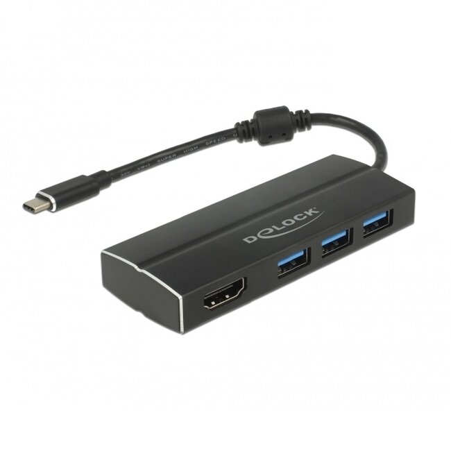 Premium USB-C naar HDMI en 3x USB-A adapter met DP Alt Mode (4K 30 Hz) / zwart - 0,15 meter