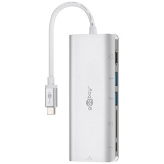 Goobay Goobay USB-C naar HDMI 4K 30Hz, 2x USB-A, USB-C PD 100W, RJ45 en SD adapter / aluminium - 0,15 meter