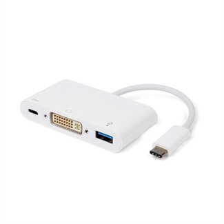 Roline USB-C naar DVI, USB-A en USB-C PD adapter met DP Alt Mode (1920 x 1200) / wit - 0,10 meter