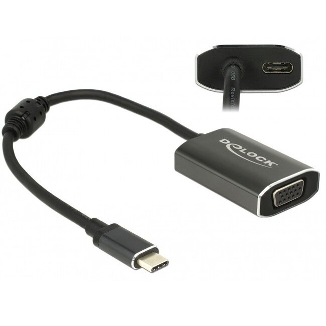 Premium USB-C naar VGA en USB-C PD adapter met DP Alt Mode (1920 x 1200) / zwart - 0,20 meter