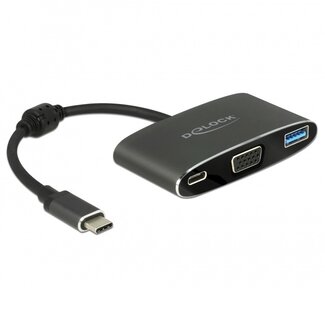 DeLOCK Premium USB-C naar VGA, USB-A en USB-C PD adapter met DP Alt Mode (1920 x 1200) / zwart - 0,20 meter