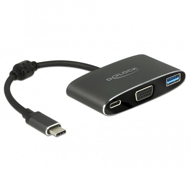 Premium USB-C naar VGA, USB-A en USB-C PD adapter met DP Alt Mode (1920 x 1200) / zwart - 0,20 meter